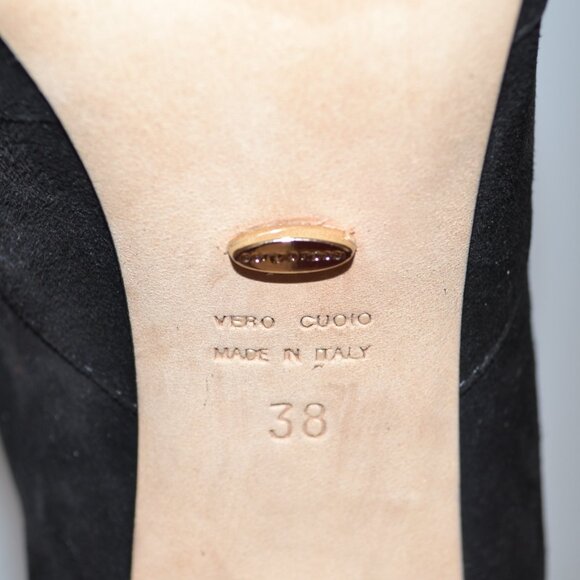 With Box Sergio Rossi Black Suede Cutout 'Devine 105' Heel Boots - Picture 6 of 10